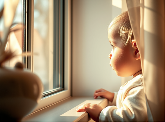 bebe olhando pela janela. Geracao Beta vendo o futuro. Alforria Virtual