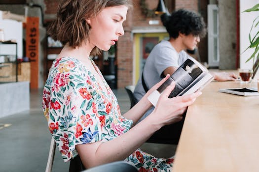 uma mulher lendo um livro sobre um assunto de seu interesse. Aproveitando o tempo livre com foco. Alforria VIrtual